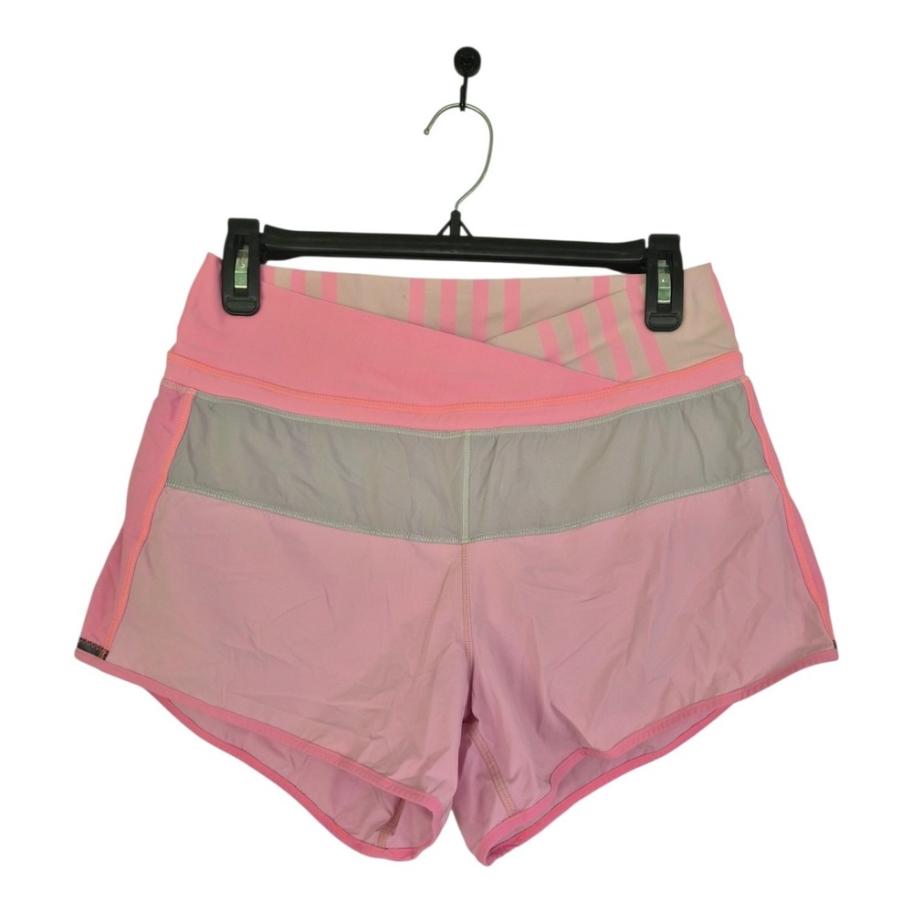 Lululemon Pace Short Pink Gray Striped Waist Running‎ Athletic Shorts Size 4